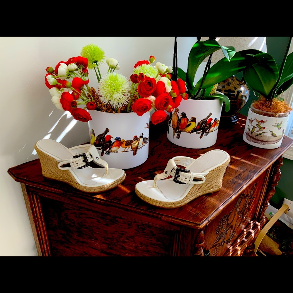 Burberry London Thong 3” Wedge Sandals White 5.5M